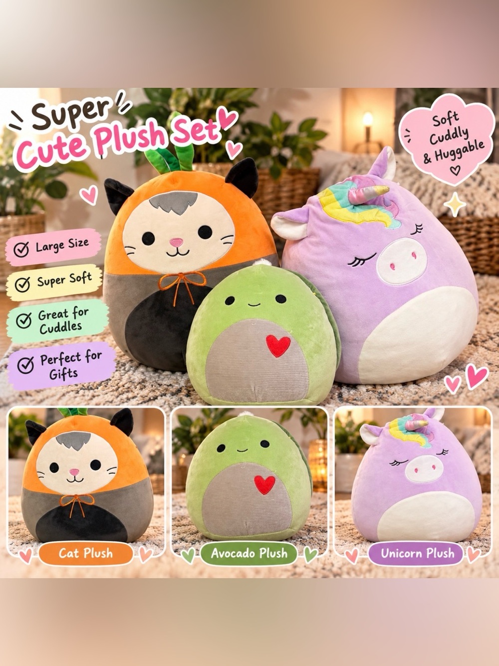 Squishmallows Plush Bundle - Tally, Astrid, and Danny